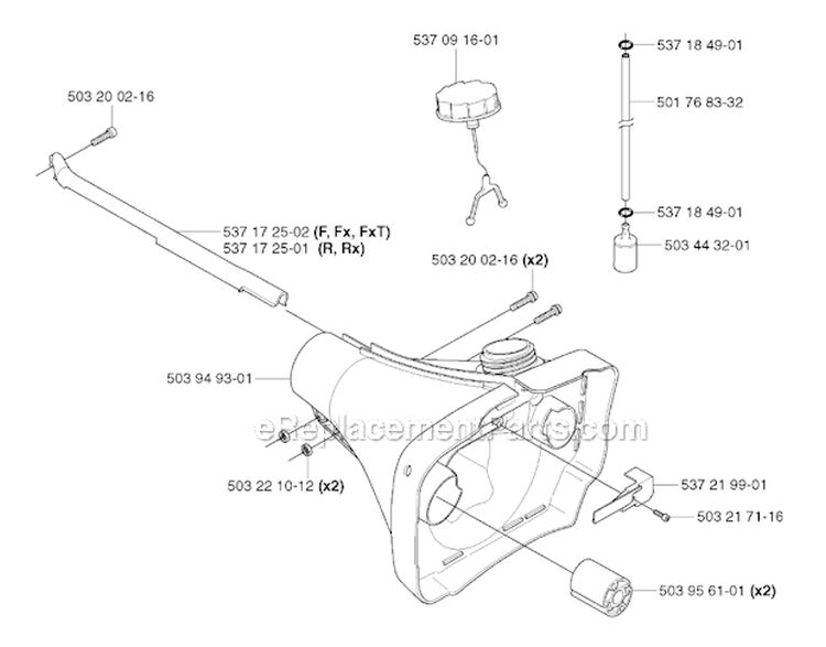 Fuel Tank Diagram and Parts List for 343R 2003-05 Husqvarna Brush Cutter