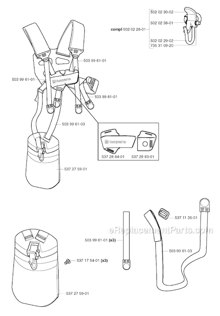 Harness Diagram and Parts List for 343R 2003-05 Husqvarna Brush Cutter
