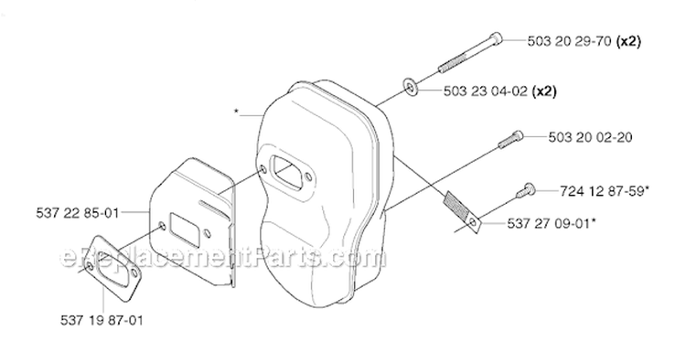 Muffler Diagram and Parts List for 343R 2003-05 Husqvarna Brush Cutter