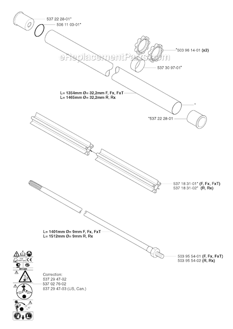 Shaft Diagram and Parts List for 343R 2003-05 Husqvarna Brush Cutter
