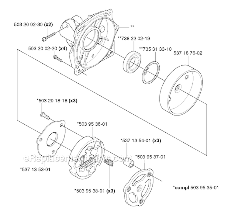 Clutch Diagram and Parts List for 343R 2003-05 Husqvarna Brush Cutter