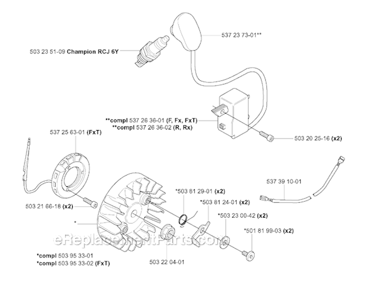 Ignition System Diagram and Parts List for 343R 2004-08 Husqvarna Brush Cutter