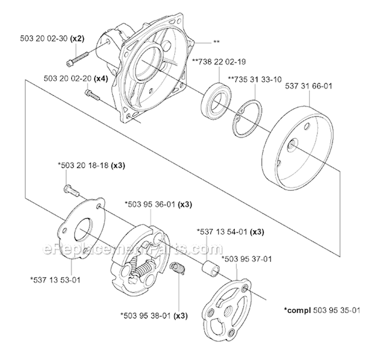 Clutch Diagram and Parts List for 343R 2004-08 Husqvarna Brush Cutter