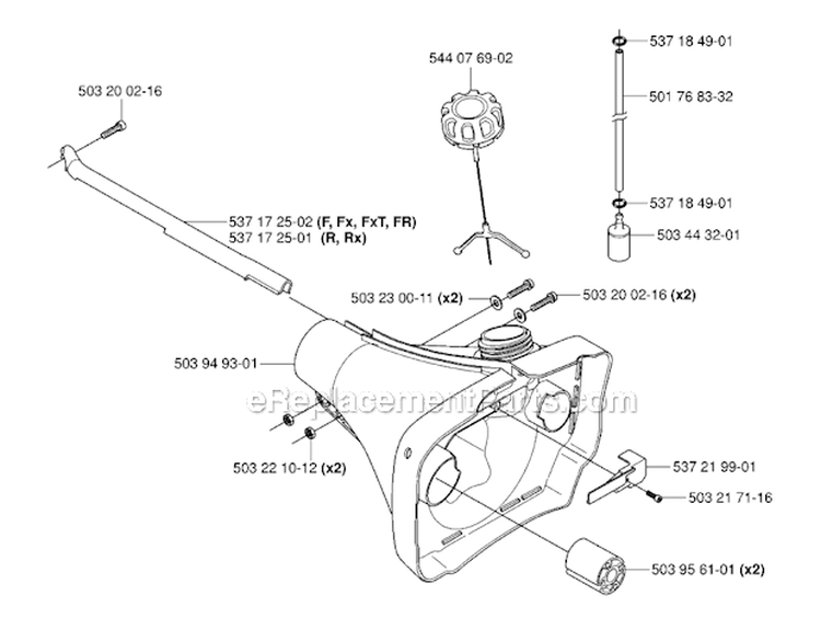 Fuel Tank Diagram and Parts List for 343R 2006-10 Husqvarna Brush Cutter