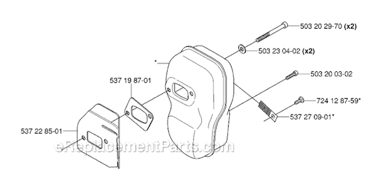 Muffler Diagram and Parts List for 343R 2006-10 Husqvarna Brush Cutter