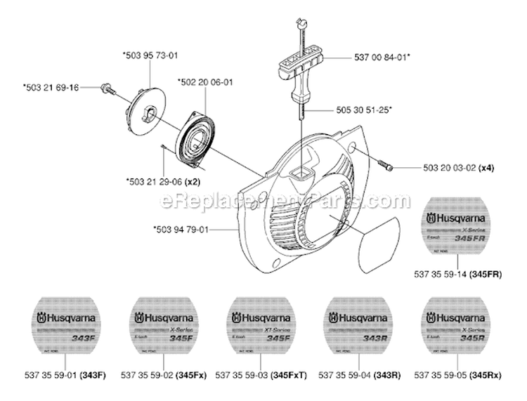 Starter Diagram and Parts List for 343R 2006-10 Husqvarna Brush Cutter