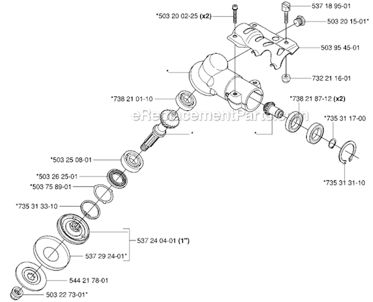 Bevel Gear Diagram and Parts List for 343R 2006-10 Husqvarna Brush Cutter