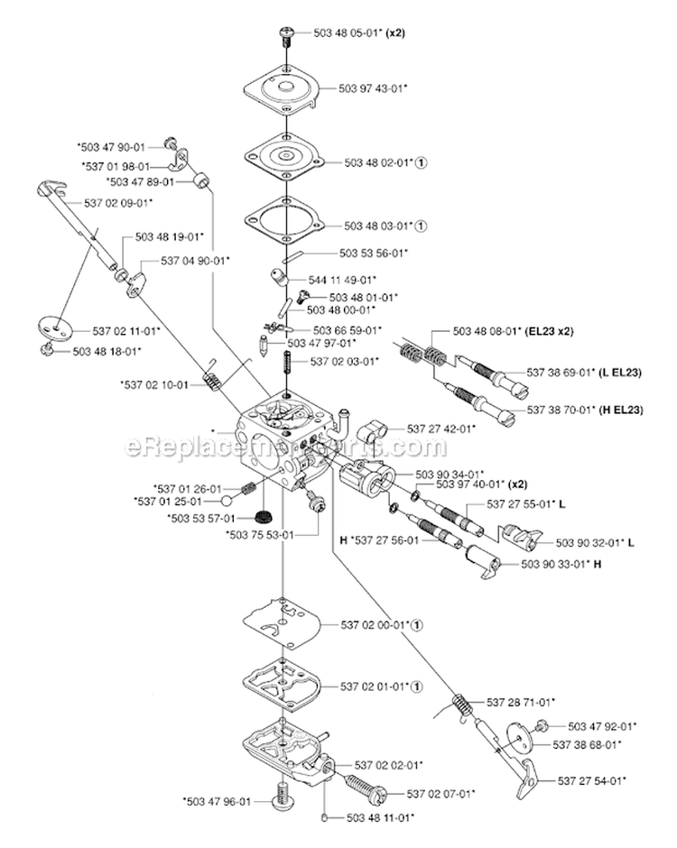 Carburetor Diagram and Parts List for 343R 2006-10 Husqvarna Brush Cutter