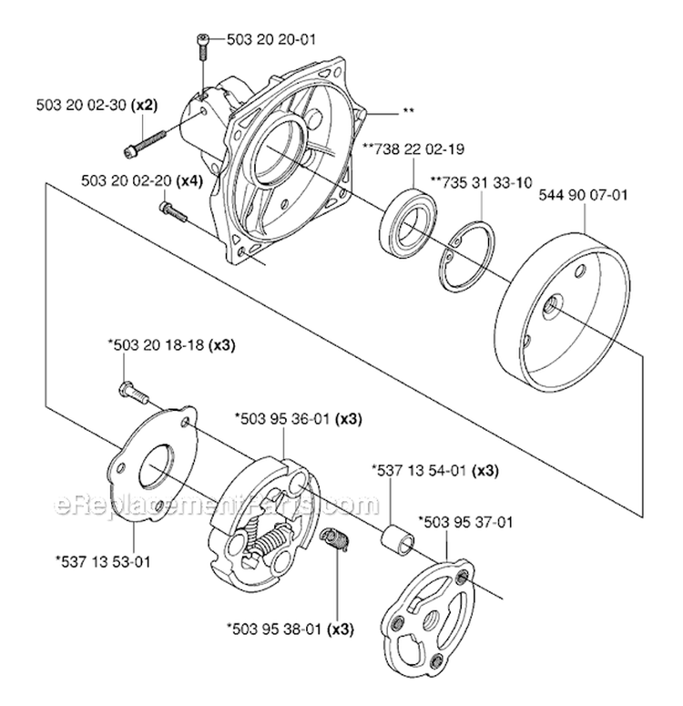 Clutch Diagram and Parts List for 343R 2006-10 Husqvarna Brush Cutter