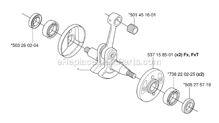 Crankshaft Diagram and Parts List for 343R 2006-10 Husqvarna Brush Cutter