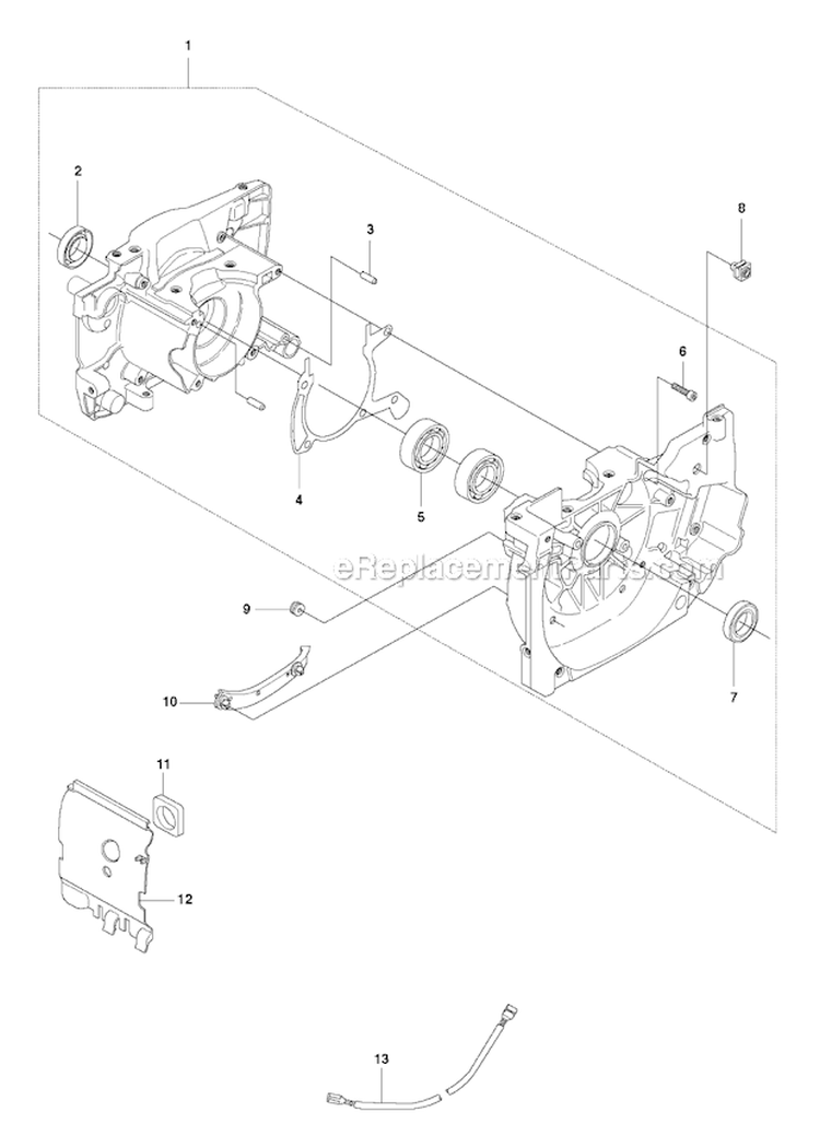 Crankcase Diagram and Parts List for 343R 2010-09 Husqvarna Brush Cutter