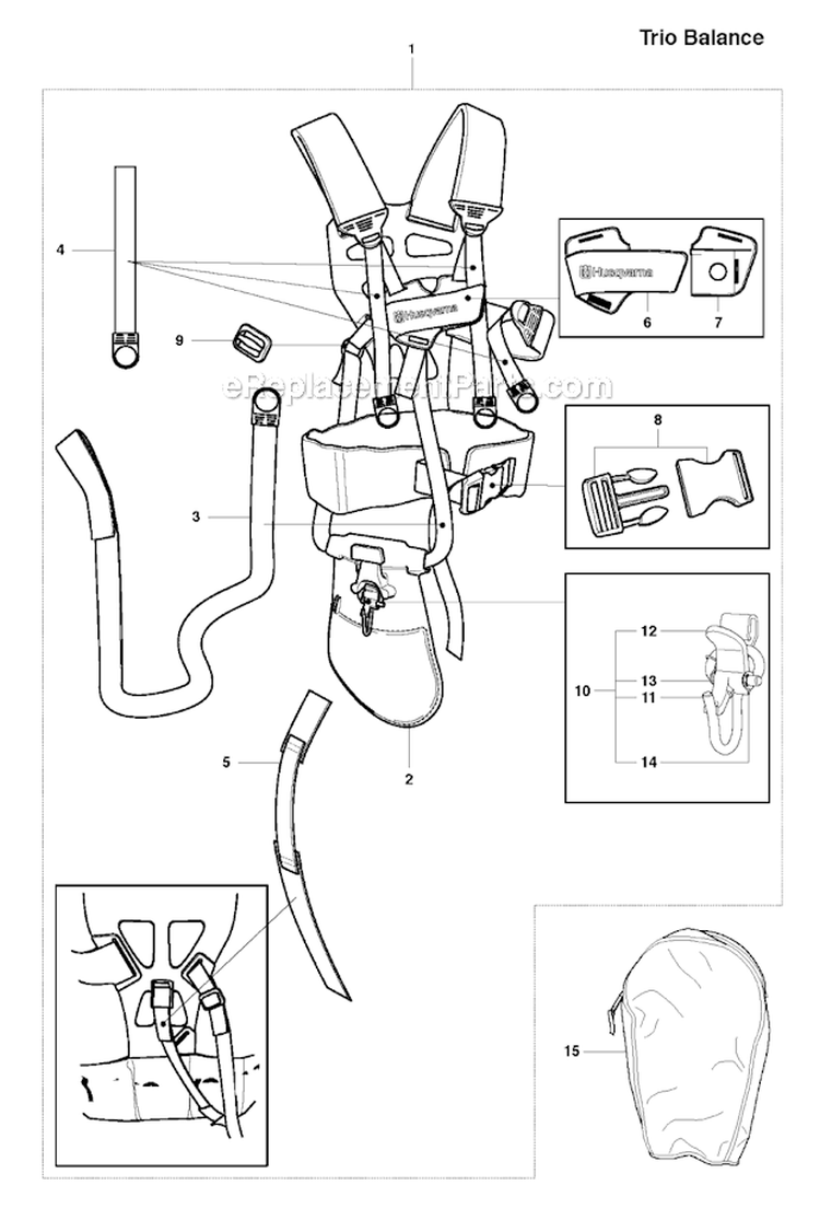 Harness (Trio Balance) Diagram and Parts List for 343R 2010-09 Husqvarna Brush Cutter
