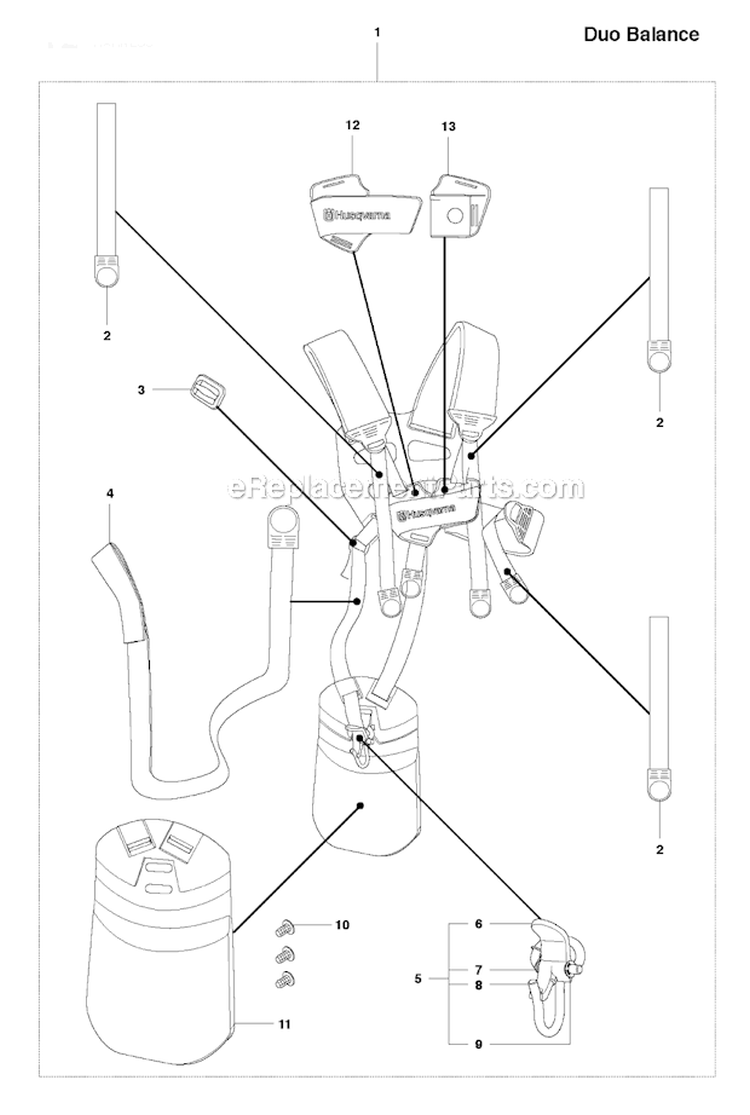 Harness (Duo Balance) Diagram and Parts List for 343R 2010-09 Husqvarna Brush Cutter
