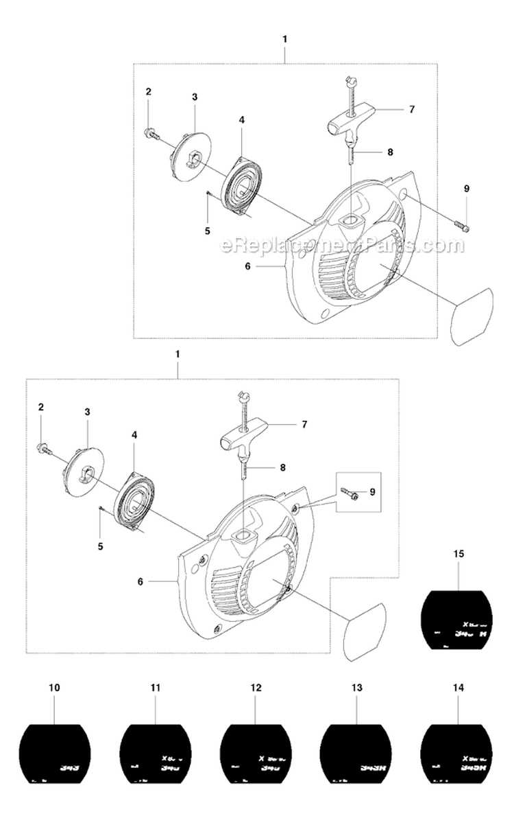 Starter Diagram and Parts List for 343R 2010-09 Husqvarna Brush Cutter