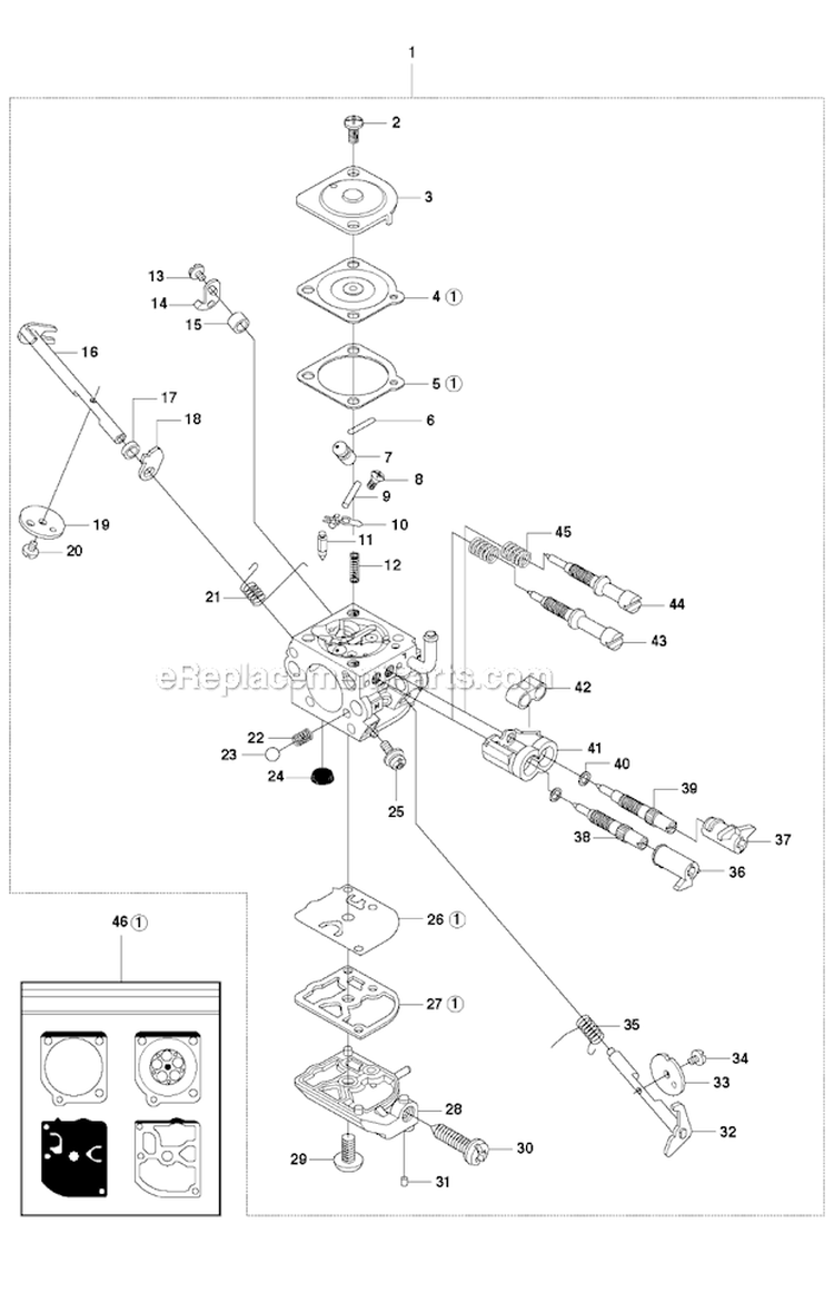 Carburetor Diagram and Parts List for 343R 2010-09 Husqvarna Brush Cutter