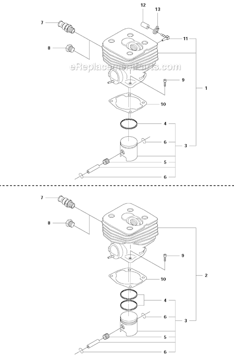 Cylinder Piston Diagram and Parts List for 343R 2011-02 Husqvarna Brush Cutter