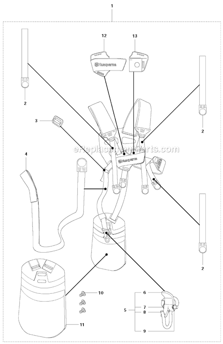 Harness (Duo Balance) Diagram and Parts List for 343R 2011-02 Husqvarna Brush Cutter