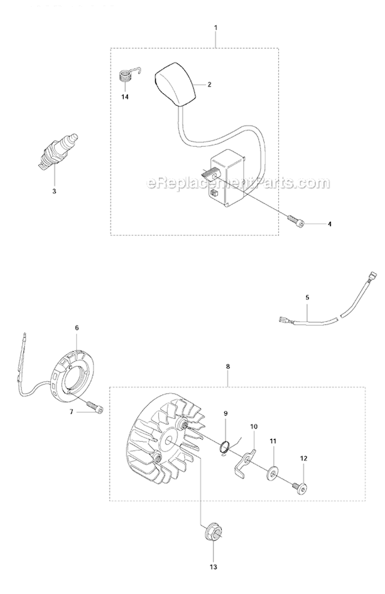Ignition System Diagram and Parts List for 343R 2011-02 Husqvarna Brush Cutter