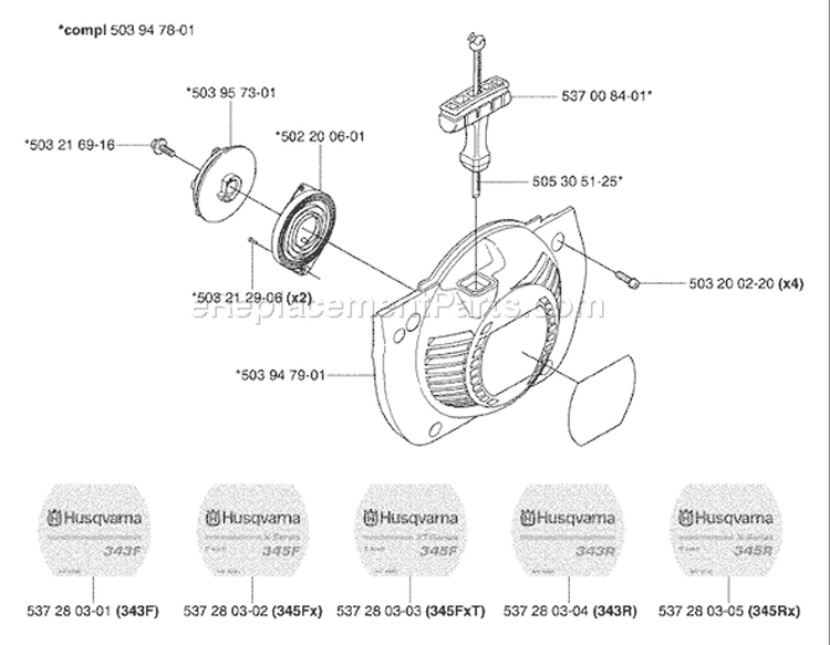 Harness (Duo Balance) Diagram and Parts List for 343  Husqvarna Brush Cutter