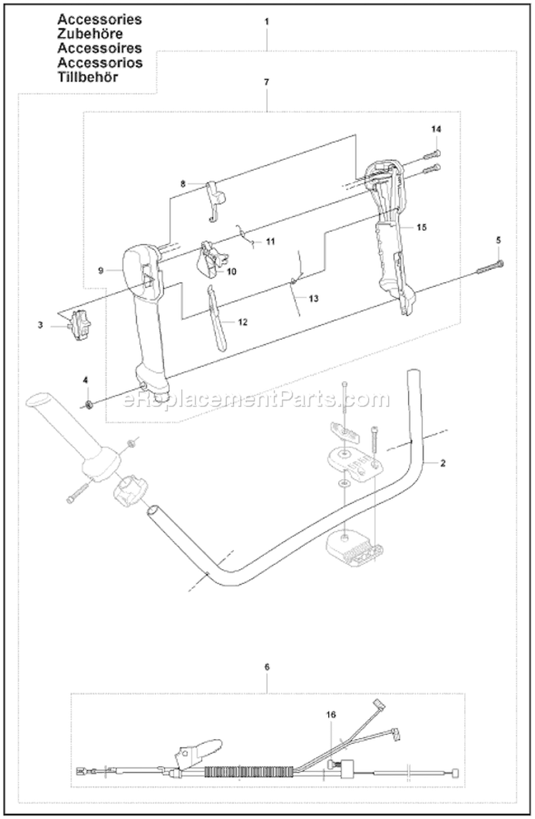 Throttle Controls 1 Diagram and Parts List for 343  Husqvarna Brush Cutter