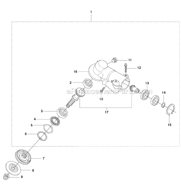 Bevel Gear Diagram and Parts List for 343  Husqvarna Brush Cutter