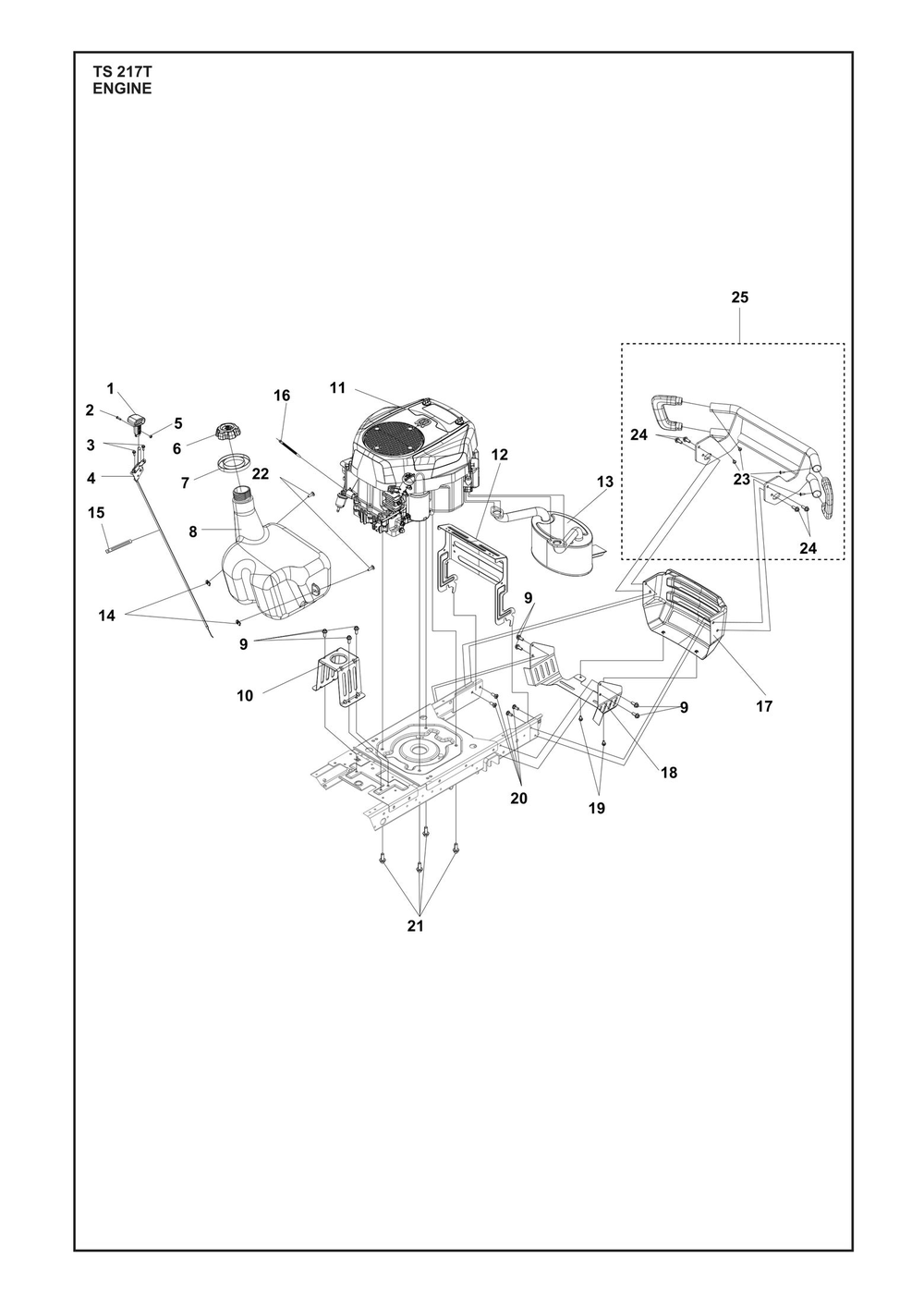 Engine Diagram and Parts List for TS217T  Husqvarna Lawn Tractor