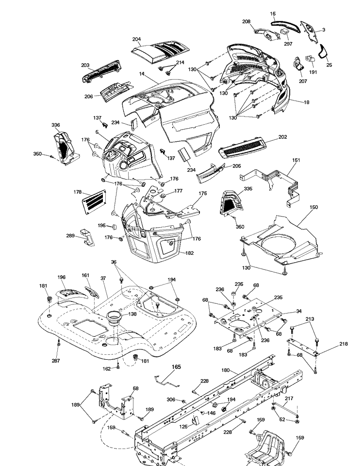 Chassis And Enclosures Diagram and Parts List for YTA19K42 (96043014201)(2012-12) Husqvarna Lawn Tractor