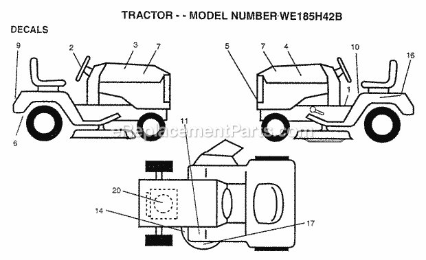 Decals Diagram and Parts List for WE185H42B 1997 Husqvarna Lawn Tractor
