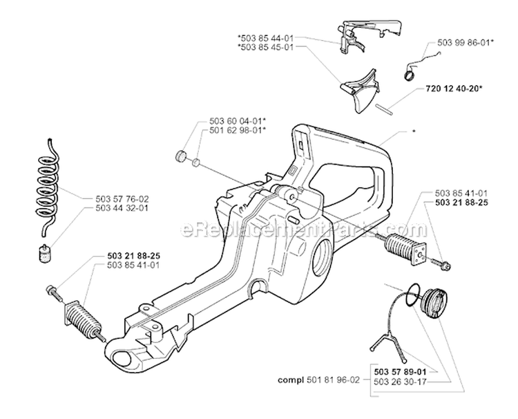 Fuel Tank Diagram and Parts List for 345EPA 1999-09 Husqvarna Chainsaw