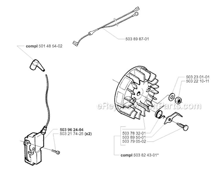 Ignition System Diagram and Parts List for 345EPA 1999-09 Husqvarna Chainsaw
