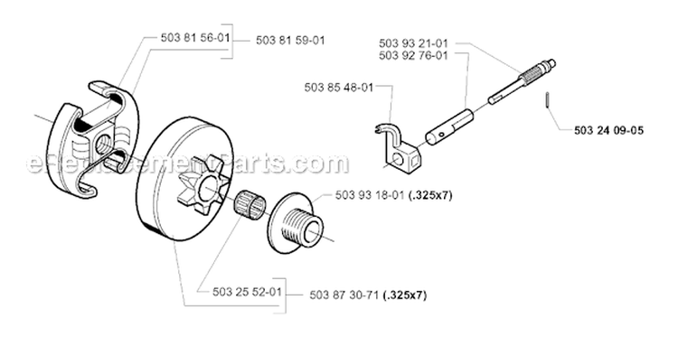 Clutch  Oil Pump Diagram and Parts List for 345EPA 1999-09 Husqvarna Chainsaw