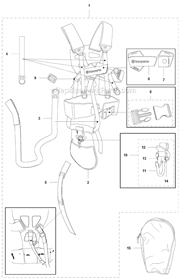 Harness 1 Diagram and Parts List for 345FR 2011-03 Husqvarna Brush Cutter