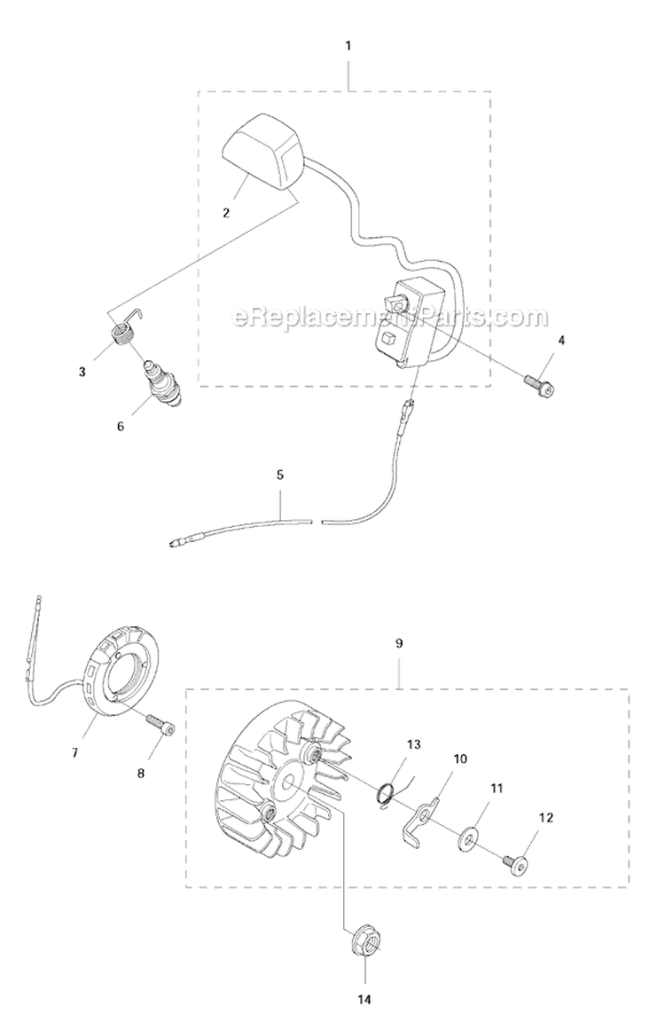 Ignition System Diagram and Parts List for 345FR 2011-03 Husqvarna Brush Cutter