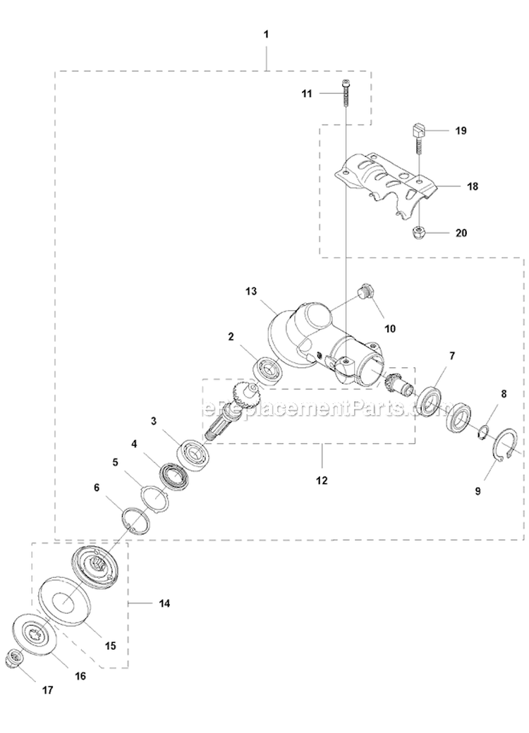 Bevel Gear Diagram and Parts List for 345FR 2012-12 Husqvarna Brush Cutter