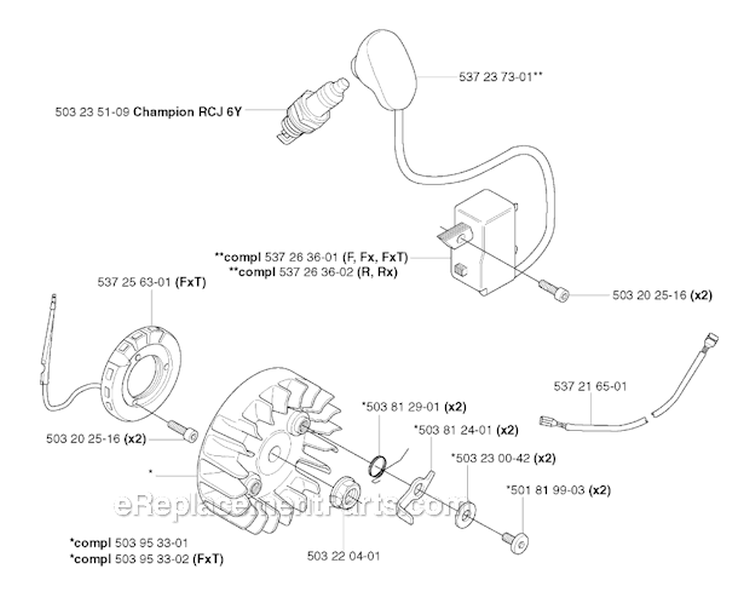 Ignition System Diagram and Parts List for 345FXT 2003-05 Husqvarna Brush Cutter