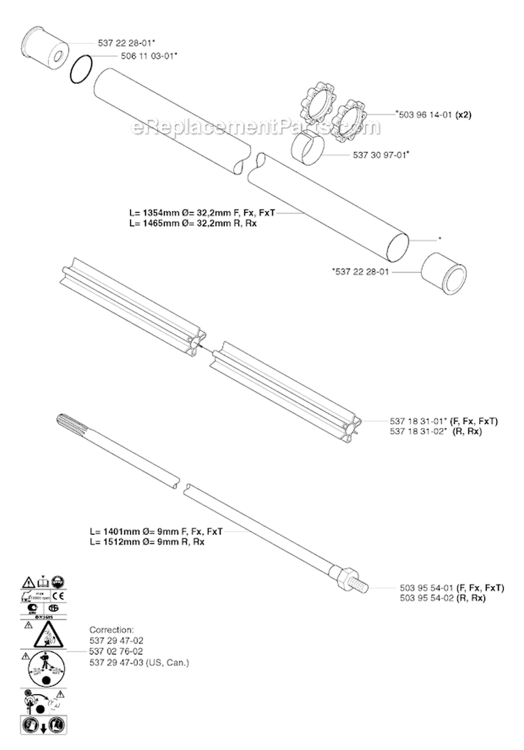Shaft Diagram and Parts List for 345FXT 2003-05 Husqvarna Brush Cutter