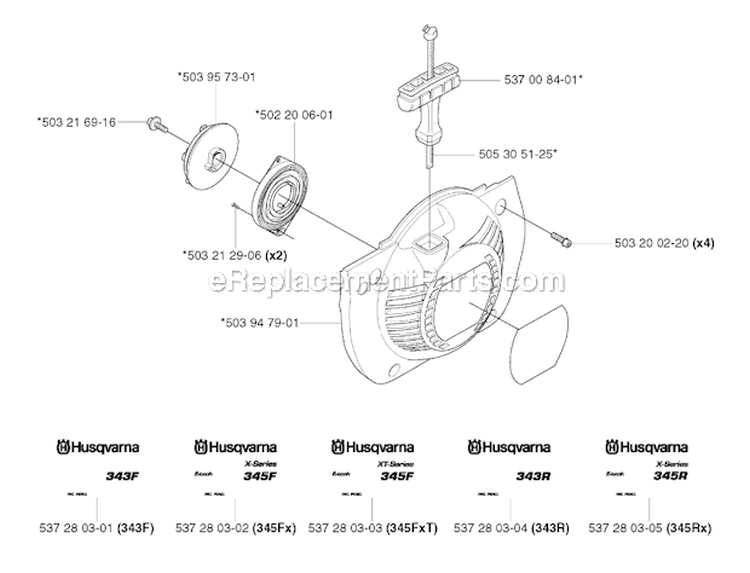 Starter Diagram and Parts List for 345FXT 2003-05 Husqvarna Brush Cutter