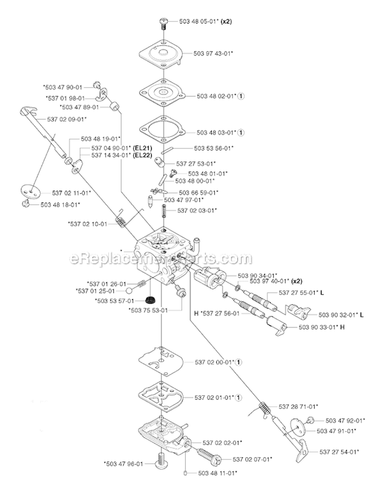 Carburetor Details Diagram and Parts List for 345FXT 2003-05 Husqvarna Brush Cutter