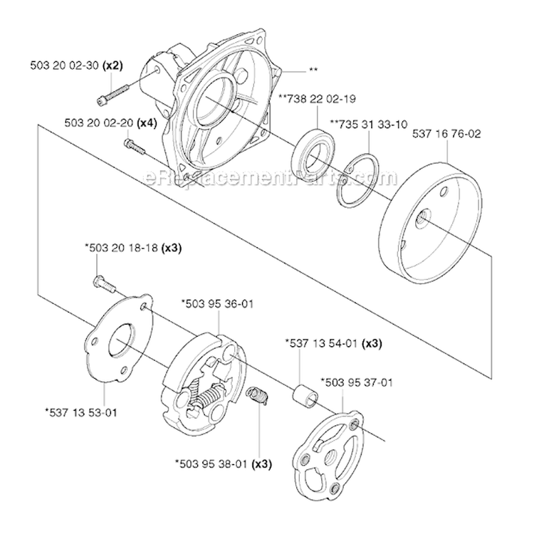Clutch Diagram and Parts List for 345FXT 2003-05 Husqvarna Brush Cutter