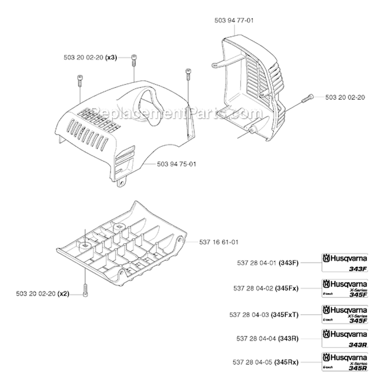 Cover Diagram and Parts List for 345FXT 2003-05 Husqvarna Brush Cutter