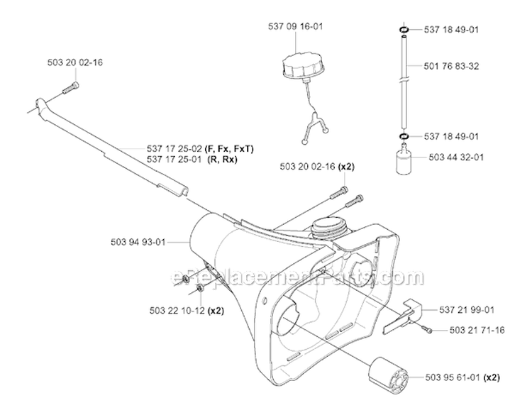 Fuel Tank Diagram and Parts List for 345FXT 2004-08 Husqvarna Brush Cutter
