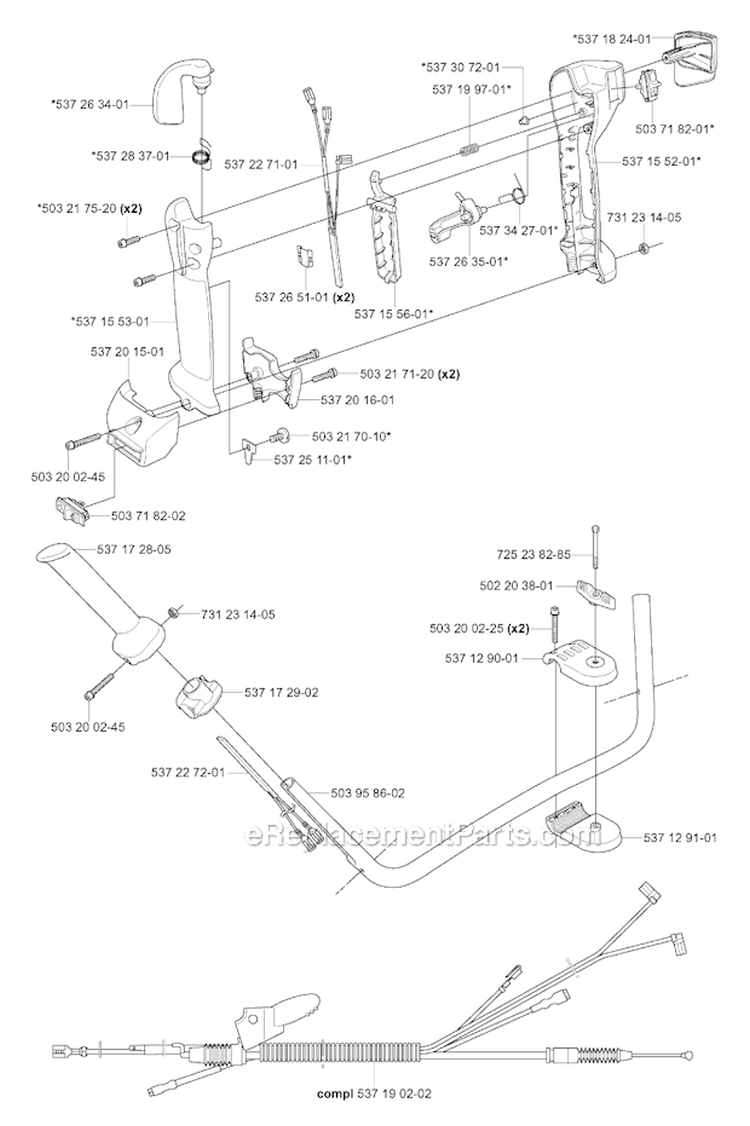 Handle  Controls Diagram and Parts List for 345FXT 2004-08 Husqvarna Brush Cutter