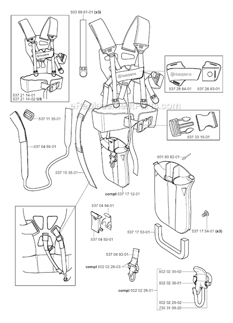 Harness Diagram and Parts List for 345FXT 2004-08 Husqvarna Brush Cutter