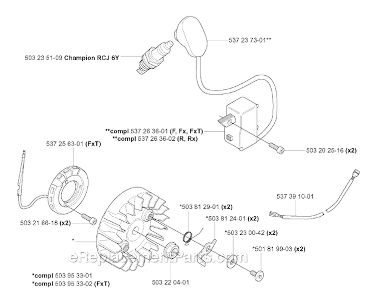 Ignition System Diagram and Parts List for 345FXT 2004-08 Husqvarna Brush Cutter