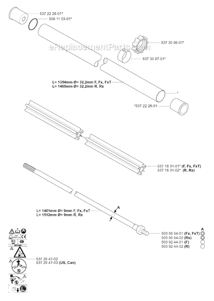 Shaft Diagram and Parts List for 345FXT 2004-08 Husqvarna Brush Cutter