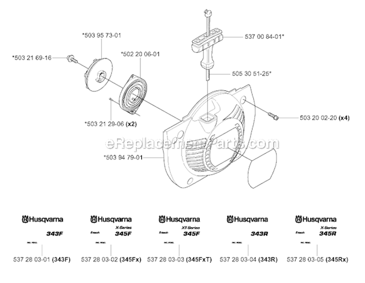 Starter Diagram and Parts List for 345FXT 2004-08 Husqvarna Brush Cutter