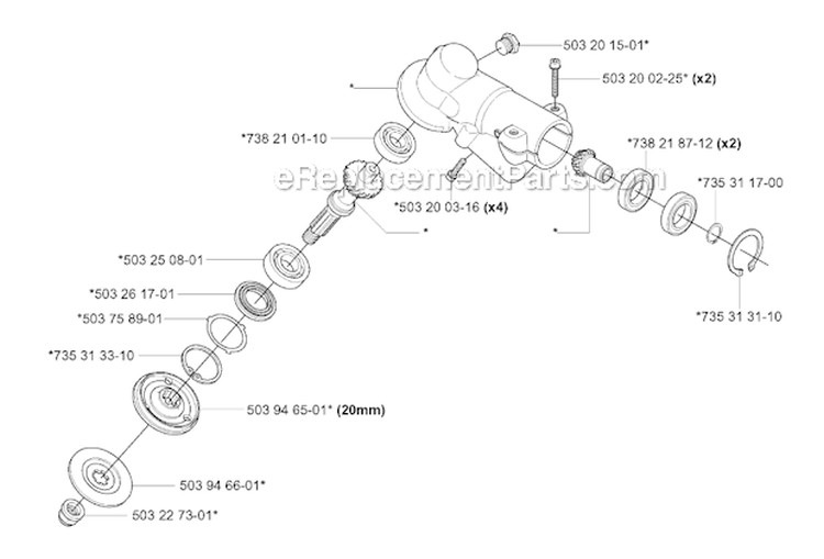 Bevel Gear Diagram and Parts List for 345FXT 2004-08 Husqvarna Brush Cutter
