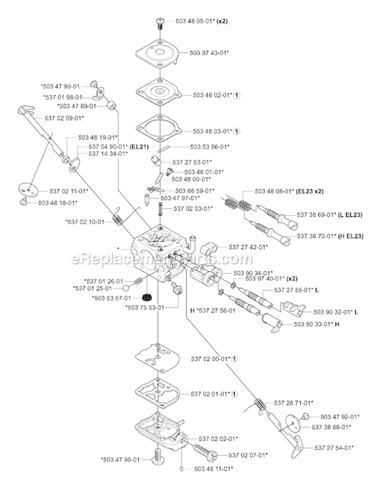 Carburetor Details Diagram and Parts List for 345FXT 2004-08 Husqvarna Brush Cutter