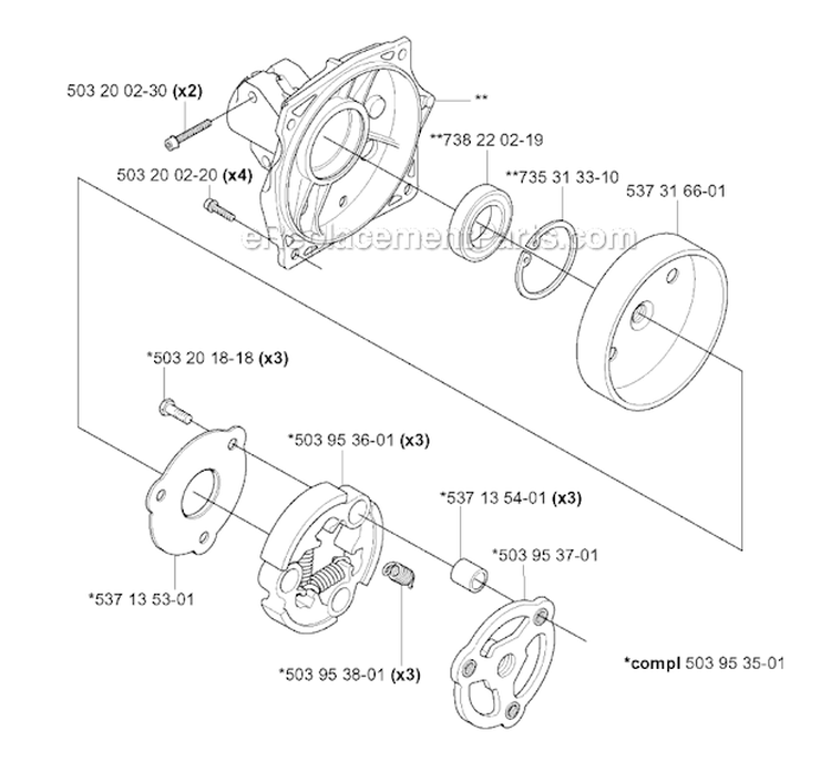 Clutch Diagram and Parts List for 345FXT 2004-08 Husqvarna Brush Cutter