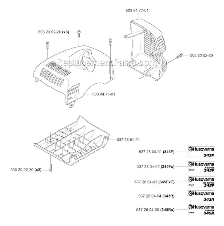 Cover Diagram and Parts List for 345FXT 2004-08 Husqvarna Brush Cutter